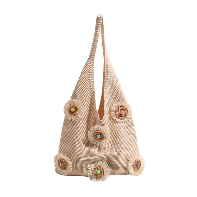Knit Bag Accent Flower Shopper
