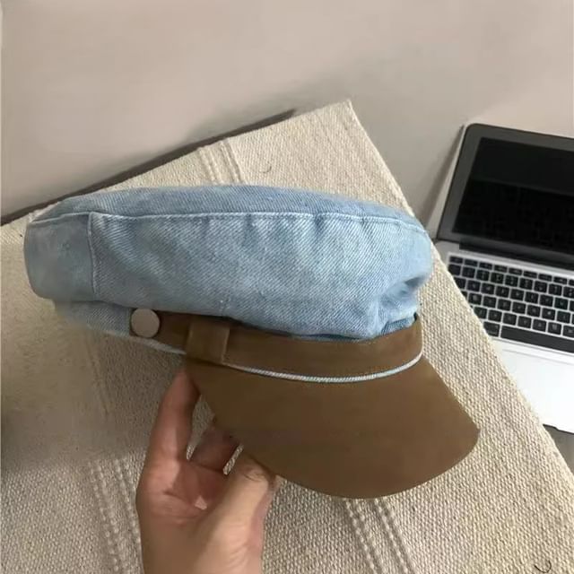 Faux Cap Sailor Panel Denim Washed Suede
