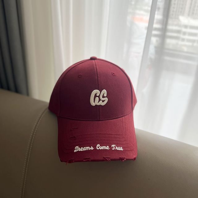 Lettering Distressed Embroidered Baseball Cap