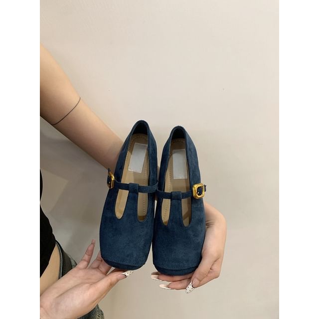 Flats Suede T-Strap Toe Square Faux