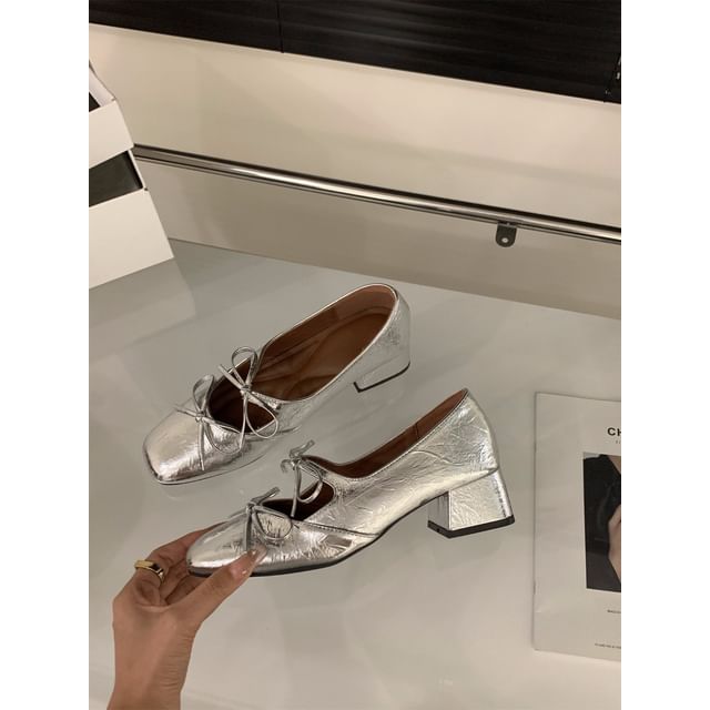 Block Square Toe Heel Mary Pumps Bow Jane