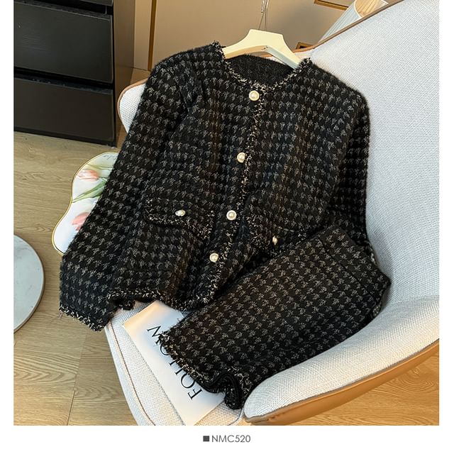 Set: Crew-Neck Tweed Jacket + Mini Skirt