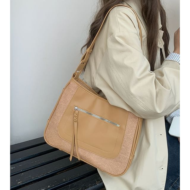 Faux Leather Shoulder Zip Bag Panel