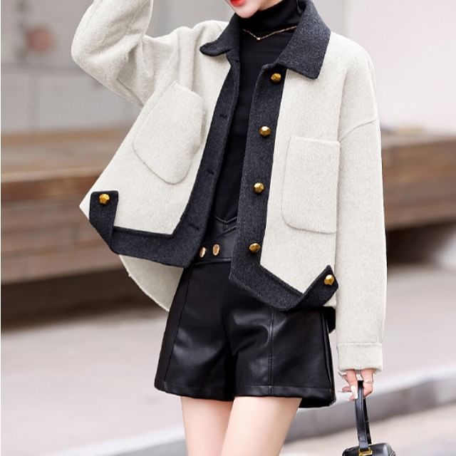 Collar Two Tone Button Jacket