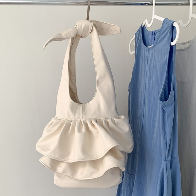 Ruffle Tote Bag Leather Faux