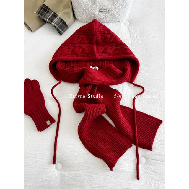 Scarf Plain Hooded Knit Cable