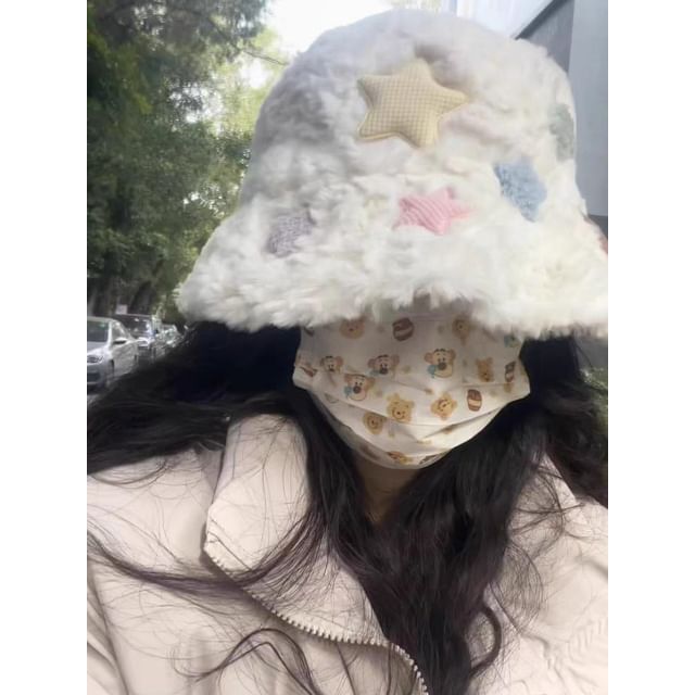 Hat / Fur Plain Bucket Star Faux