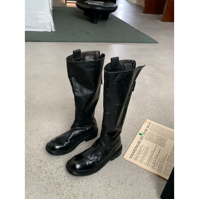 Leather Boots Platform Tall Genuine Zip-Up Plain