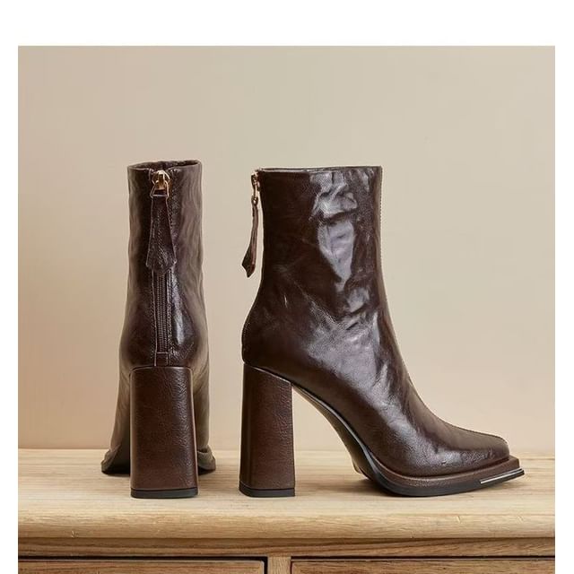 Boots Plain Chunky Heel Short