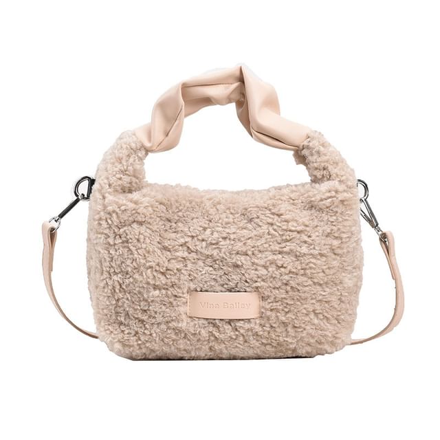 Applique Faux Shearling Crossbody Bag