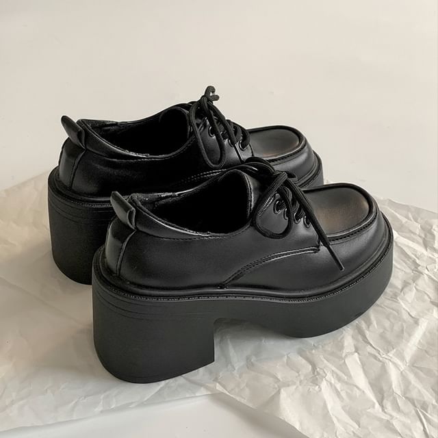 Lace-Up Heel Platform Chunky Derby Shoes
