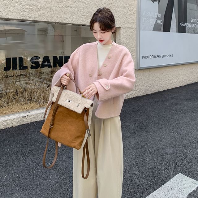 Turtleneck Asymmetrical Button-Up Blazer