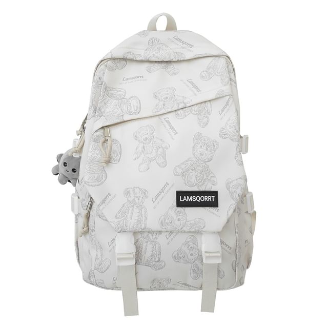 Print Nylon Buckled Backpack Bear