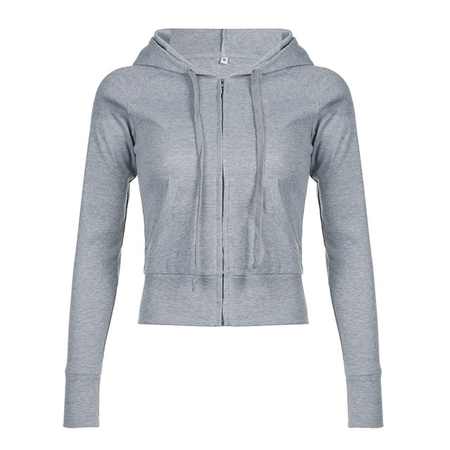 Hoodie Up Zip Plain Drawstring