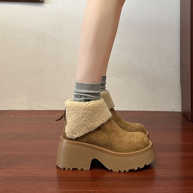 Lined Plain Platform Boots Fleece Ankle