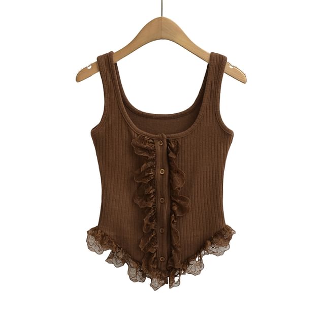 Button-Up Lace Crop Tank