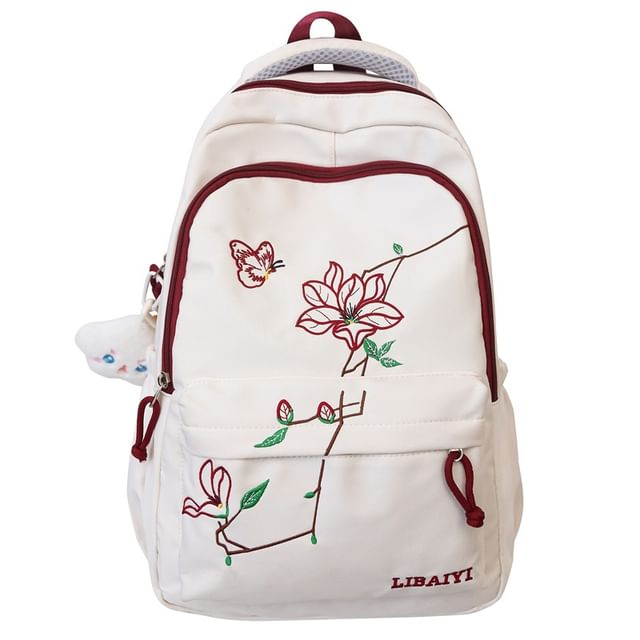 Backpack Charm Floral Set Embroidered Laptop Nylon Bag /