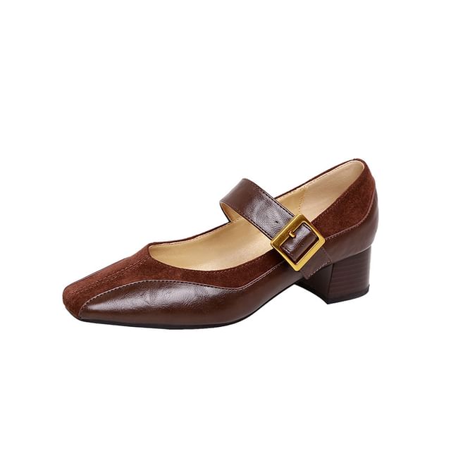 Heel Plain Jane Panel Leather Mary Buckled Chunky Pumps Faux