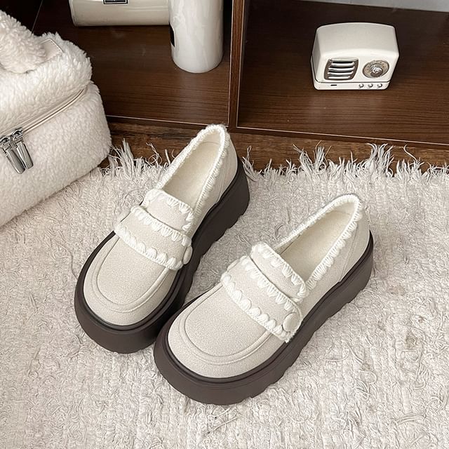 Trim Loafers Platform Embroidered
