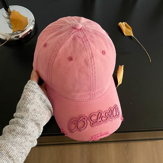 Lettering Baseball Embroidered Distressed Cap