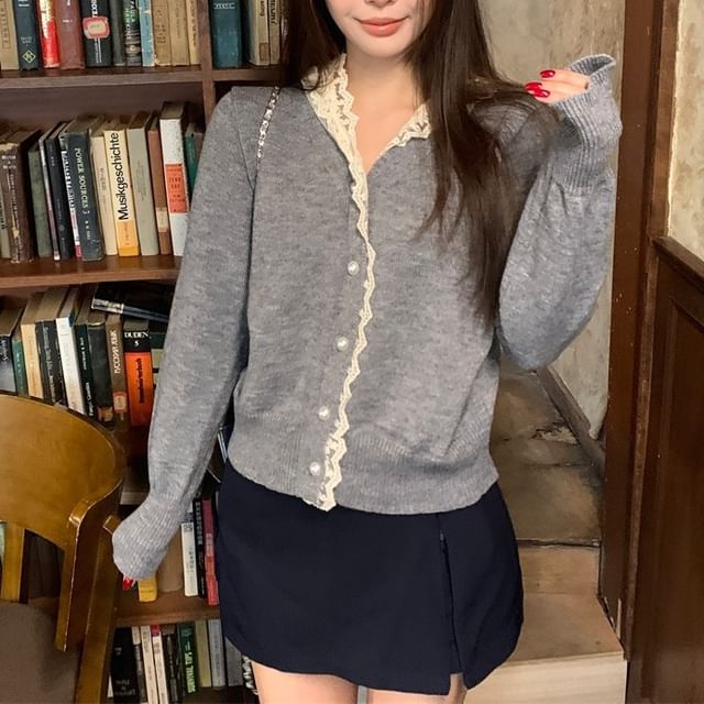 Hooded Lace Trim Cardigan