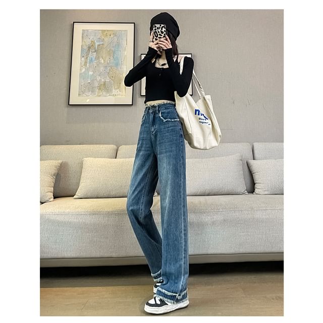 Loose High Fit (Various Jeans Waist Designs) Washed Frayed