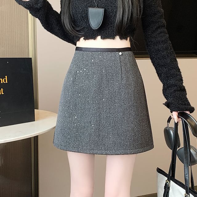 Skirt High A-Line Mini Sequin Rise