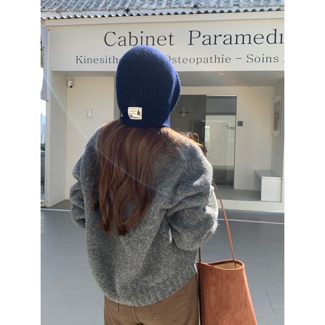 Balaclava Knit Applique Plain Ribbed Lace-Up