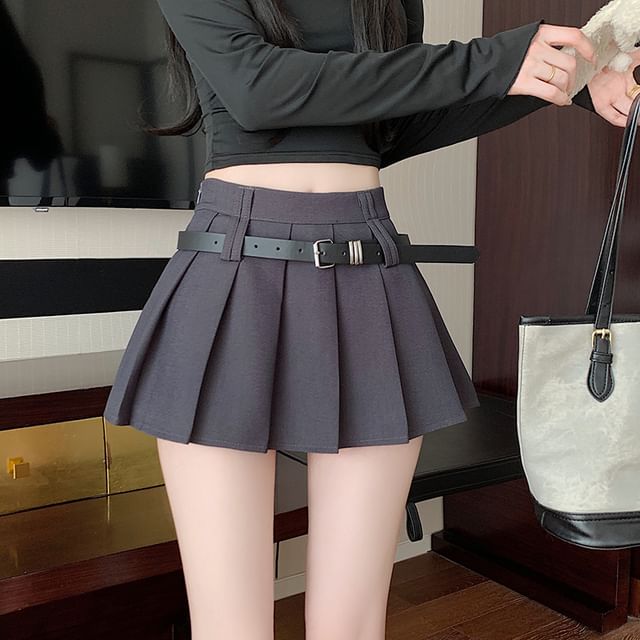 Mini High Pleated A-Line Plain Skirt Waist
