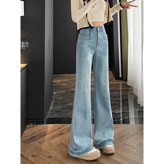 High Bootcut Fringed Washed Waist Jeans Designs) (Various