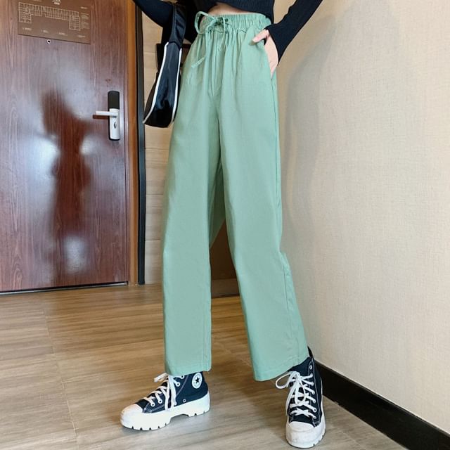 Plain Rise Cargo Pants Wide High Leg