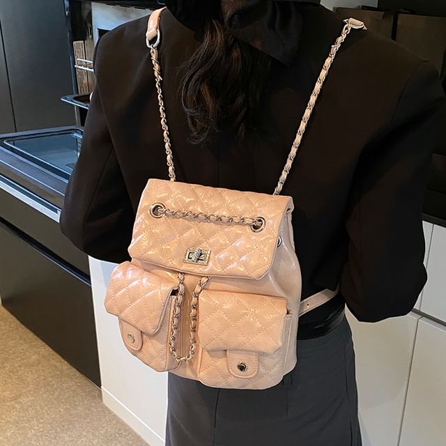 Strap Leather Faux Backpack Quilted Chain