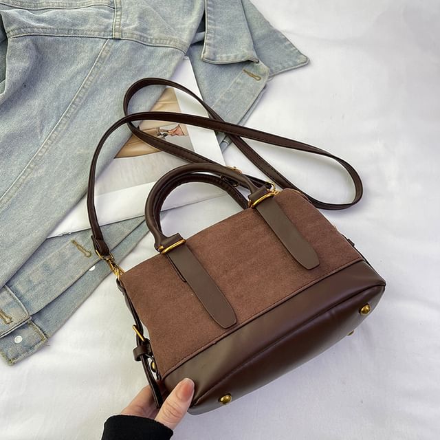 Handle Faux Bag Suede Crossbody Top Plain