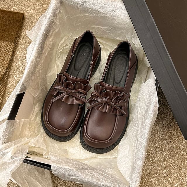 Ruffle Loafers Platform Trim Plain