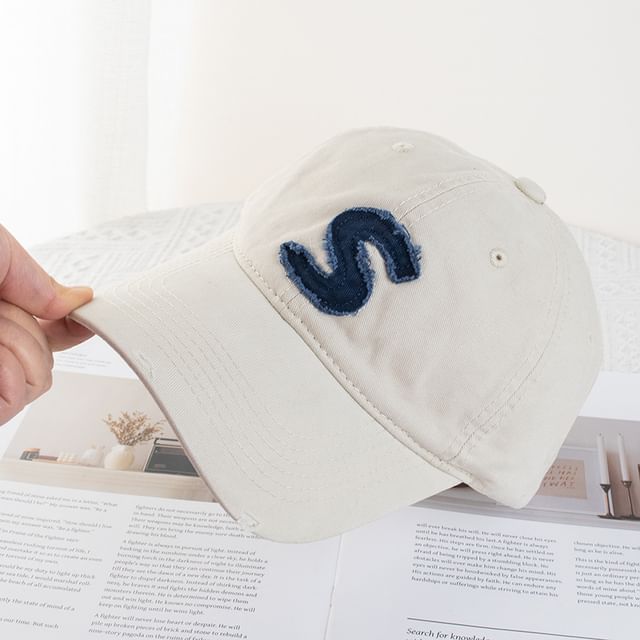 Lettering Distressed Applique Baseball Cap