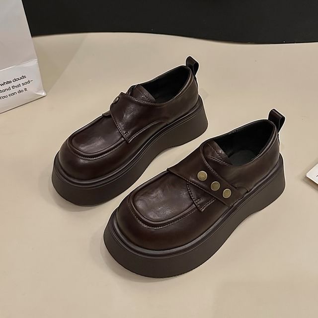 Strap Shoes Plain Platform Leather Faux Adhesive