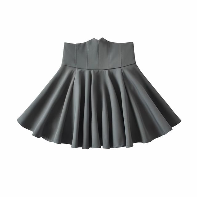 Pleated High-Rise Mini A-Line Skirt in Plain Design