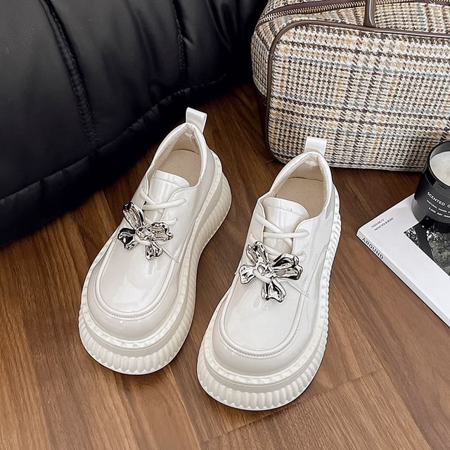 Lace Leather Platform Shoes Patent Up