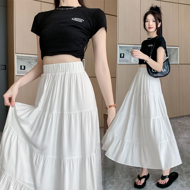 Skirt Maxi High Rise Plain A-Line