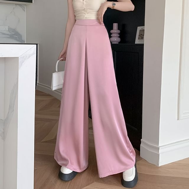 Plain Leg Wide Waist High Pants