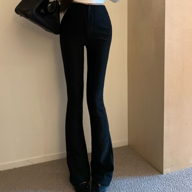 Rise High Pants Flared Plain