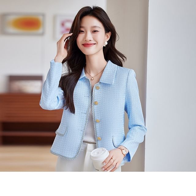 Collared Button-Up Tweed Jacket