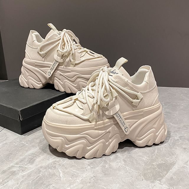 Platform Sneakers Lettering Lace-Up