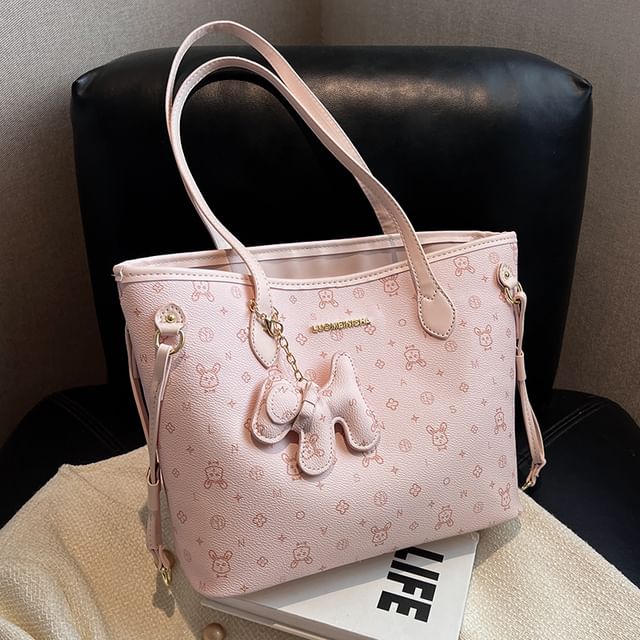 Patterned Faux Drawstring Leather Tote Bag