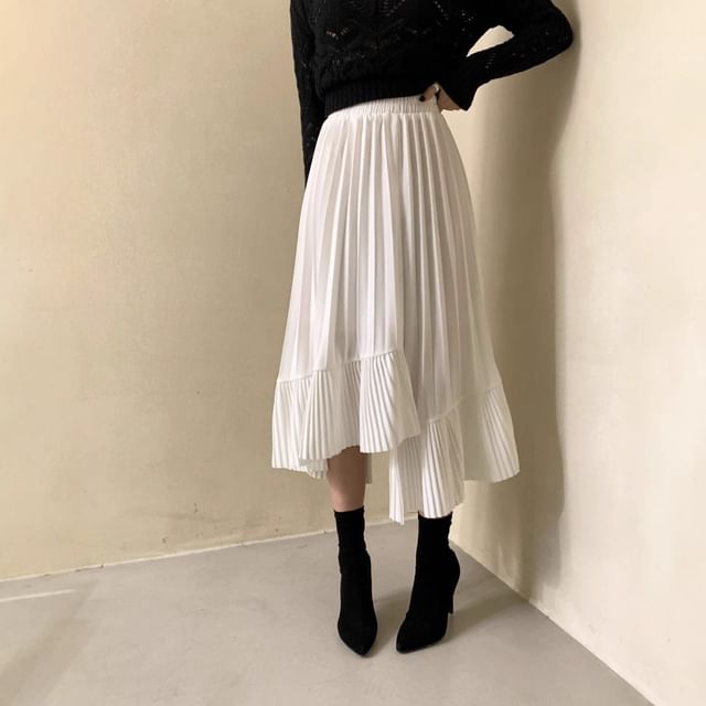 Asymmetrical A-Line Midi Skirt with High Waist