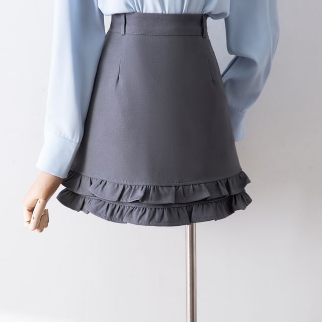 Ruffle Hem Layered Mini A-Line Skirt with High Waist