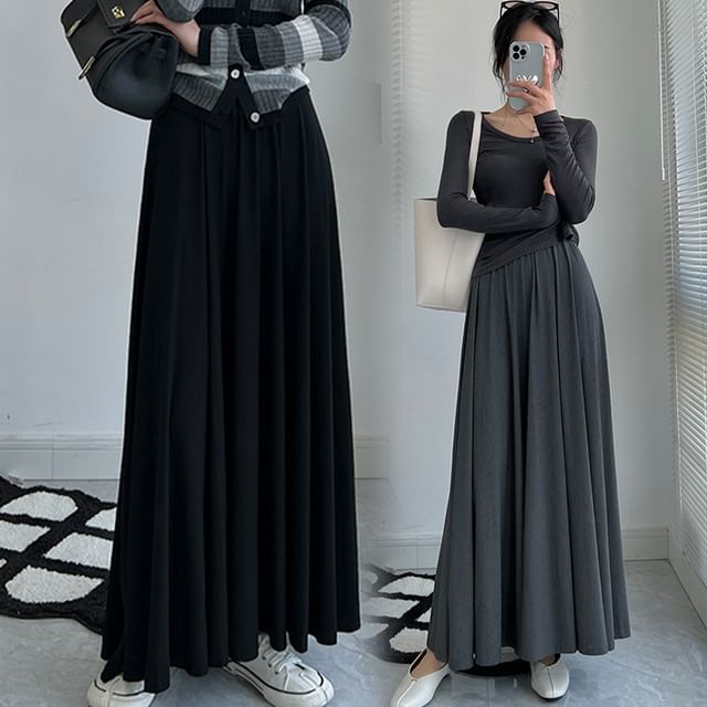 Comfortable Elastic Waist A-Line Maxi Skirt for Maternity