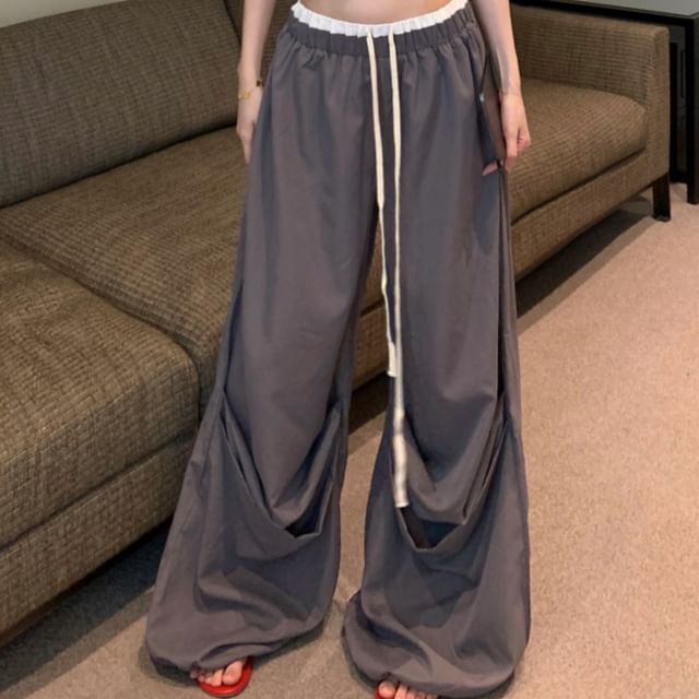 Top Pants Lettering Drawstring Print Camisole Wide Trim Crop / Contrast Waist Leg