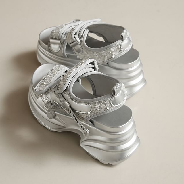 Strap Slingback Adhesive Sandals Sequin Platform