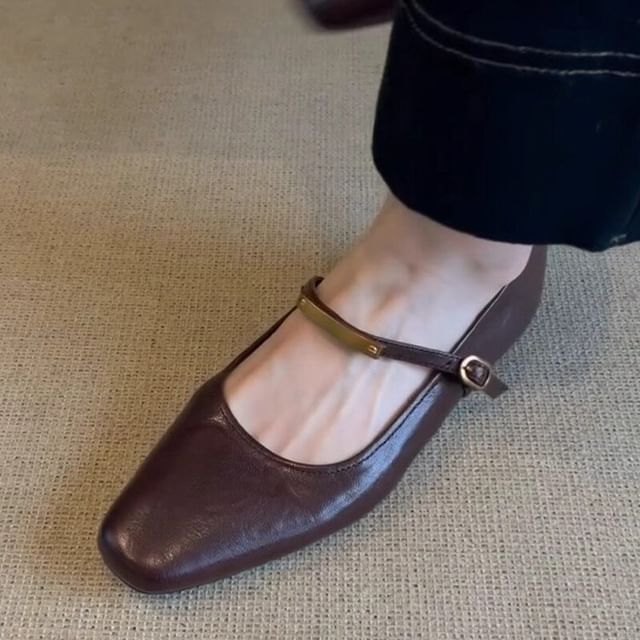 Mary Jane Flats Toe Accent Square Metal